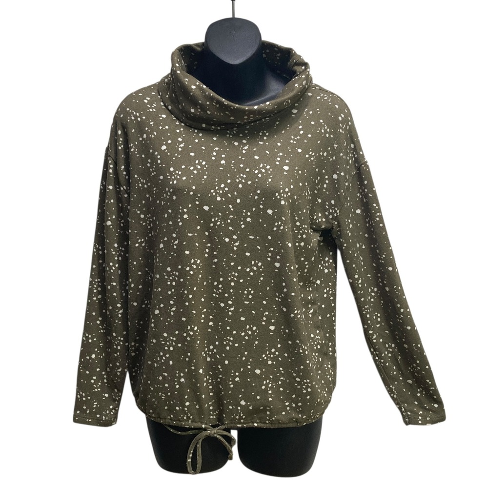 Fred David Womens‎ Small Olive Green Speckled Cowl Neck Drawstring Hem Pullover